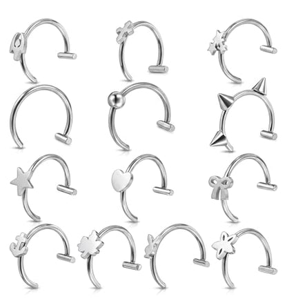 13 Pcs Fake Lip Rings, Stainless Steel Fake Lip Piercings, Non-Piercing | Faux Septum Hoops for Women Men, Halloween Jewelry
