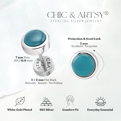 CHIC & ARTSY 18K Gold Plated Solid 925 Sterling Silver Flat Back Earrings for Women Multiple Piercings Screw Back Earrings Cartilage Hypoallergenic Jewelry - style: 925 Silver Flat Back #9