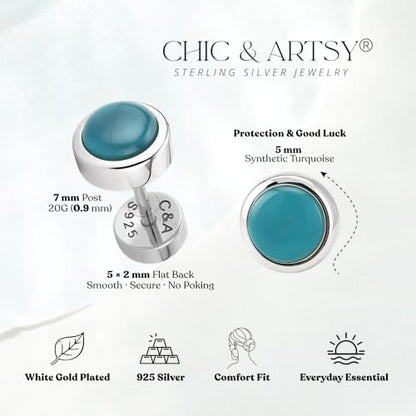 CHIC & ARTSY 18K Gold Plated Solid 925 Sterling Silver Flat Back Earrings for Women Multiple Piercings Screw Back Earrings Cartilage Hypoallergenic Jewelry - style: 925 Silver Flat Back #9