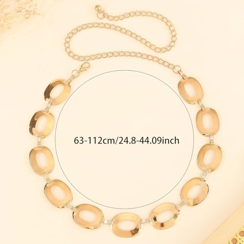 Circle Chain Belt Silver Waist Chain Women Waist Jewelry Body Chain Metal Chunky Chain Belts for Dress - color: 43inch-Gold