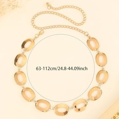 Circle Chain Belt Silver Waist Chain Women Waist Jewelry Body Chain Metal Chunky Chain Belts for Dress - color: 43inch-Gold