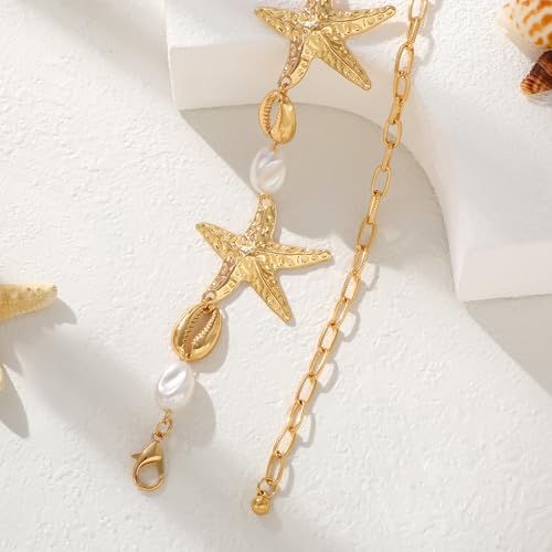 XZQTIVE Starfish Pearl Waist Chain Belts for Women Mermaids Seashell Pearl Belly Chain Gold Pirate Rave Festival Summer Bikini Beach Jewelry Accessories - style: Starfish-2