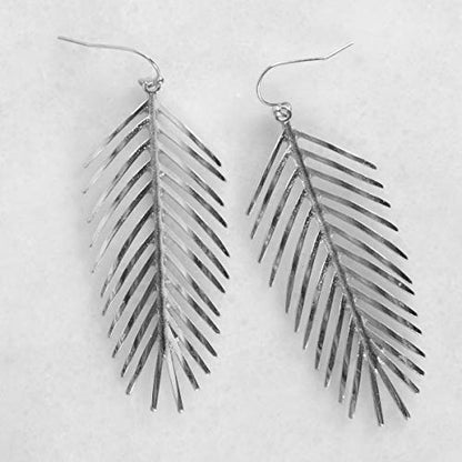 Palm Leaf Earrings for Women - Boho Tropical Dangle Earrings | Plated in Gold Tone or Silver Tone - color: 3" inch - Silver