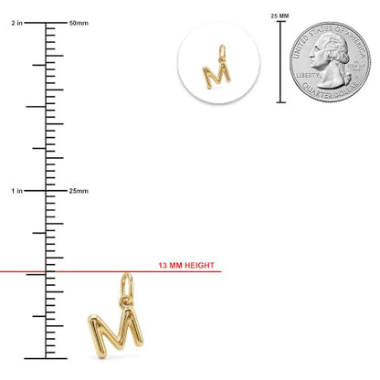 Gold Puffed Initial Letter Charm - 10 Karat Gold - 3D Bubble Letter Pendant - style: Letter m