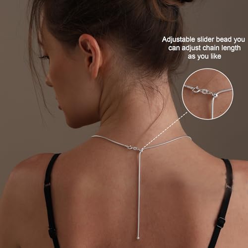 LeCalla 925 Sterling Silver Italian Jewelry Adjustable Chain Necklace, Sliding Bolo Chain Necklace for Women Slider Chain 14 to 24 Inch. - color: Snake Chain