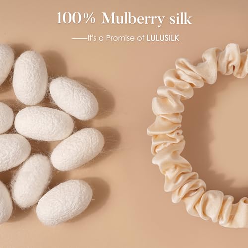 LULUSILK Small Silk Hair Ties No Damage, 100% Real Mulberry Silk, Skinny Scrunchies Ponytail Holders for Thin Fine Hair, Black Ivory and Brown, Pack of 3 - color: Black&Ivory&Brown
