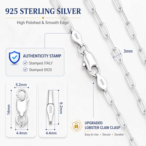 925 Sterling Silver Paperclip Chain 3mm 4mm 5mm 6mm 7mm Necklace for Women Men Diamond Cut Silver Necklace Chain 16-30 Inches - color: Silver, size: 20, style: 3mm