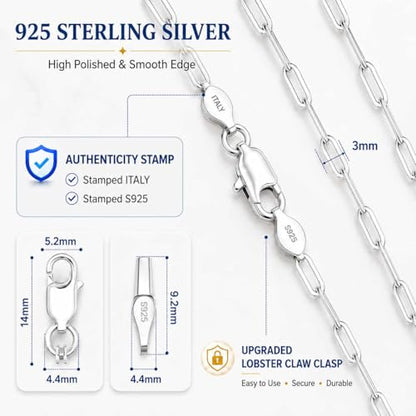 925 Sterling Silver Paperclip Chain 3mm 4mm 5mm 6mm 7mm Necklace for Women Men Diamond Cut Silver Necklace Chain 16-30 Inches - color: Silver, size: 16, style: 3mm