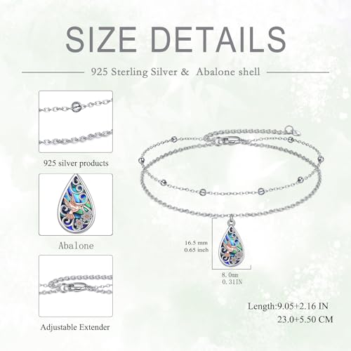 POPLYKE 925 Sterling Silver Double Layered Chain Evil Eye Daisy Sunflower Butterfly Anklets for Women Holiday Beach Crystal Ankle Bracelet Dainty Evil Eye Jewelry - style: Abalone Hummingbird Anklet