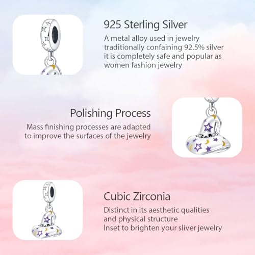925 Sterling Silver Charms for Bracelets and Necklaces Lipstick and Perfume High Heels Dangle Pendants Heart Butterfly Bead Charms Halloween Christmas Gift for Womens - style: Halloween Magic Hat Dangle