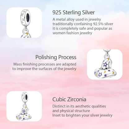 925 Sterling Silver Charms for Bracelets and Necklaces Lipstick and Perfume High Heels Dangle Pendants Heart Butterfly Bead Charms Halloween Christmas Gift for Womens - style: Halloween Magic Hat Dangle