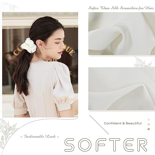 4 PCS Large Silk Satin Scrunchies for Women White Thick Hair Big Scrunchie | White / Stretched 10" Length / No Damage / Gift Box /Diameter: 5 inches / All Hairstyles - color: White, size: 1 Count (Pack of 4)