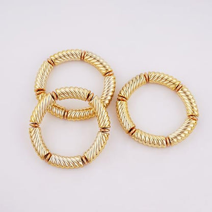 LALAPPLE Gold Plated Beaded Acrylic Bamboo Tube Bangle Bracelets for Women, Colorful Chunky Curved Tube With Gold Plated Pieces Beads Stretch Bracelet Friendship Summer Beach Jewelry - color: B-gold 3pcs(Chunky set)