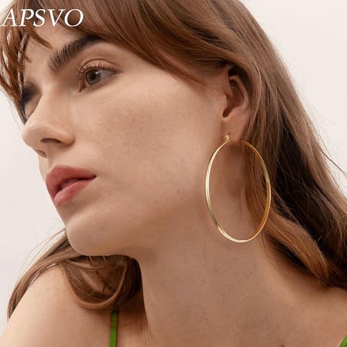 Apsvo Hoop Earrings for Women, 5mm Wide 14K Gold Plated/Silver Hoop Earring Hypoallergenic 925 Sterling Silver Earrings Lightweight Large Earrings for Women - color: 3mmWide-70mmGold