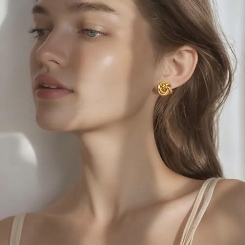 Love Knot Stud Earrings for Women Gold Plated Knot Earrings Geometric Twisted Statement Earrings Trendy Jewelry - color: Gold 13.5mm Knot