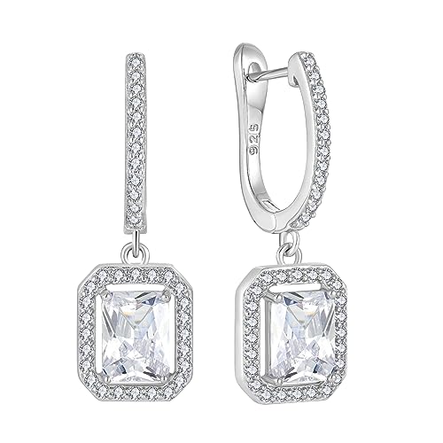Women's Solitaire Dangle Drop Earrings 925 Sterling Silver Pure Square Huggie Earrings Hoop Dangle Drop Earrings Jewelry Gift - color: 04-diamond-Apr