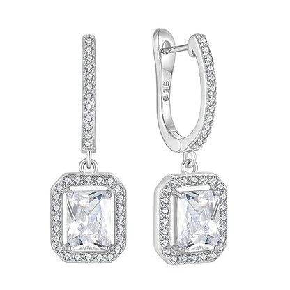 Women's Solitaire Dangle Drop Earrings 925 Sterling Silver Pure Square Huggie Earrings Hoop Dangle Drop Earrings Jewelry Gift - color: 04-diamond-Apr