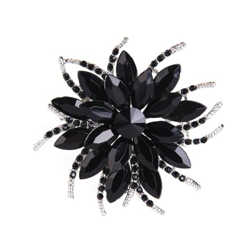 Rhinestone Sunflower Brooch Pin Red Pink Flower Brooch Stylish Crystal Brooch Elegant Clothing Hat Bag Accessories Jewerly for Women - color: Black1