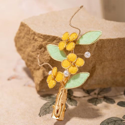 Bridal Flower Hair Clips, Crystal Hair Pins Pearl Rhinestone Hair Barrettes, Wedding Hair Pieces Pearl Headpieces Hair Accessories for Women Girls - color: Green&Yellow