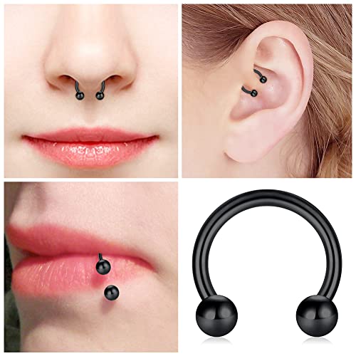 16G Septum Nose Rings Stainless Steel Hinged Seamless Nose Hoop Ring Horseshoe Piercing Jewelry Captive Bead Ring Helix Daith Tragus Cartilage Earrings for Women Men - style: style1-black