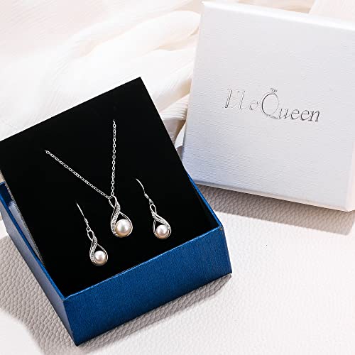 EleQueen 925 Sterling Silver CZ Freshwater Cultured Pearls Bridal Pendant Necklace Earrings Wedding Jewelry Sets, Valentine's Day/Mother's Day/Christmas Gift - style: 01-Ivory