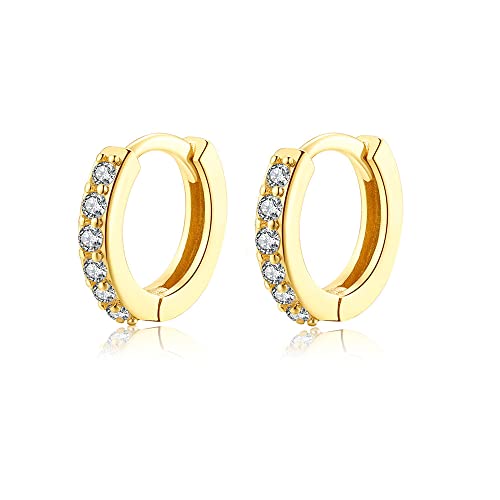 Cubic Zirconia Pave Cz Hoop Earrings Huggie Tiny Mini Small for Cartilage Sterling Silver Gold Plated 11mm 9mm 8mm 7mm Hoop Earrings - style: Gold-9mm Inner Diameter