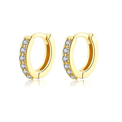 Cubic Zirconia Pave Cz Hoop Earrings Huggie Tiny Mini Small for Cartilage Sterling Silver Gold Plated 11mm 9mm 8mm 7mm Hoop Earrings - style: Gold-9mm Inner Diameter