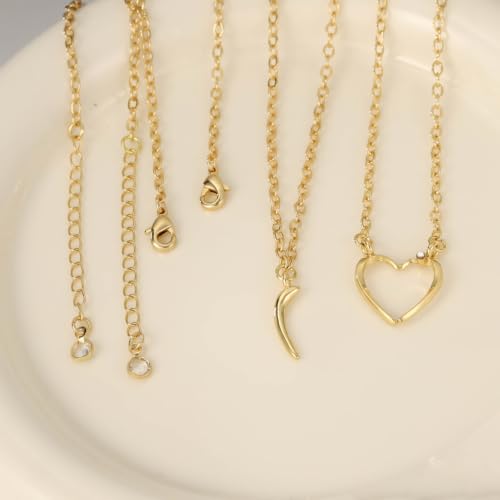 Pendant Necklace for Women, Fashion Jewelry, 14k Gold-Plated Star/Sun/Moon/Heart Set/Necklace Gift for Friends - color: Heartset-G