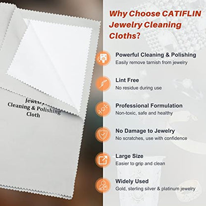 CATIFLIN 2pcs Multi-Layer Jewelry Cleaning Cloth, Large Silver Polishing Cloth, 100% Cotton Jewelry Polishing Cloths for Gold, Silver and Platinum Jewelry (Light Gray, 10 "X12)