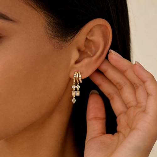 Pearl Earrings for Women Trendy, 14k Gold Plated Freshwater CZ Leaf Pearl Dangle Drop Gold Earrings Lightweight Hypoallergenic Stud Earring Bridesmaid Wedding Gold Jewelry for Women Gifts - style: cz dangle earrings-2