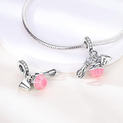 Hapour 925 Sterling Silver Charms for Bracelet Necklace Dangle Pendant Bead | Whale Shark Charm, Glow in the Dark, Matryoshka Russian Doll Baking European Jewelry Charm, 14k Gold Plated - style: Cake Baking