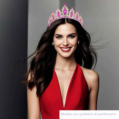 Kamirola - Queen Crown and Tiaras Princess Crown for Women Crystal Headbands for Bridal, Princess for Wedding and Party - color: Gold & Rose red