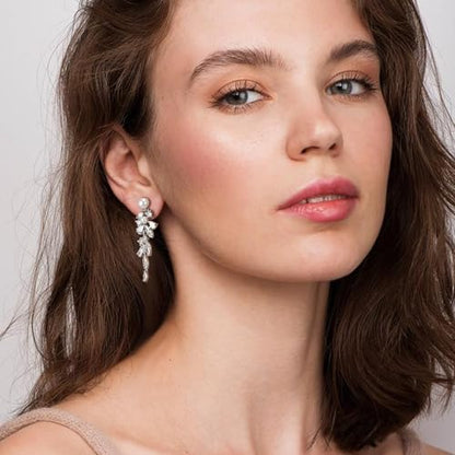 Crysdue Simulated Pearl Earrings for Women, Dainty Silver/Gold/Rose Gold Plated Cubic Zirconia Drop Dangle Earrings Wedding Jewelry for Bride Bridesmaid - style: U_Clip on_Pearl, Silver