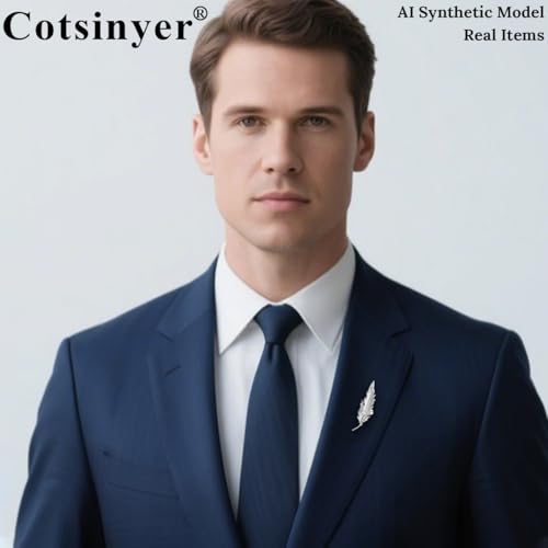 Small Rose Flower Feather Brooch Pin, Lapel Pin Men Women Suit | Classic Simple Metal Jewelry, Collar Shirt Clothes Blazer Coat Jacket Vest Hat Dress, Wedding Boutonniere, Velvet Pouch & Box - color: Silver