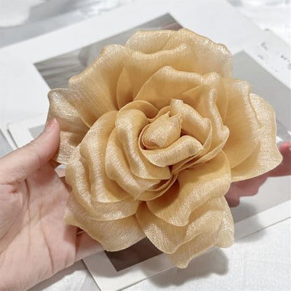 Flash Camellia Flower Brooch Pin for Women Men Elegant Texture Fabric Dahlia Rose Floral Brooches Lapel Pins Dainty Wedding Holiday Party Costume Dress Accessories Jewelry - color: Light Gold-Tone