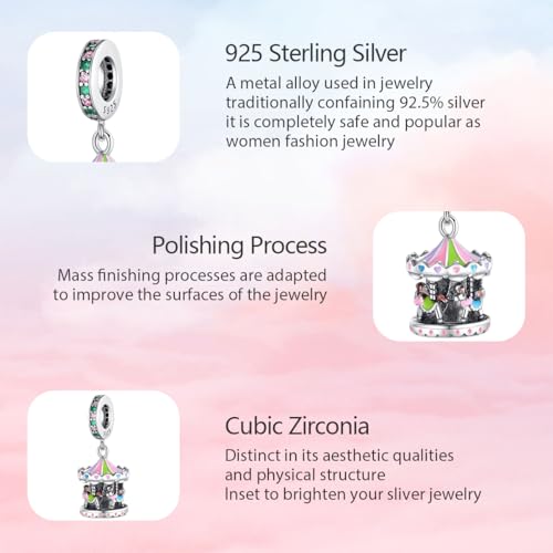 925 Sterling Silver Charms for Bracelets and Necklaces Lipstick and Perfume High Heels Dangle Pendants Heart Butterfly Bead Charms Halloween Christmas Gift for Womens - style: Carousel Dangle