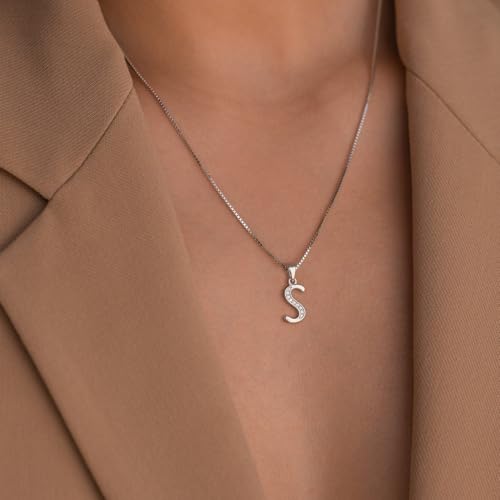 Initial Necklace for Women, 14K Gold Silver Plated Box Chain Letter Pendant, Trendy Name Necklace, Dainty Personalized Charm Jewelry Gift for Her - color: Silver, style: G