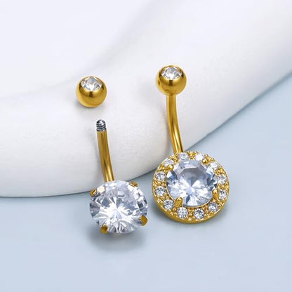 Vsnnsns 14G Belly Button Ring Piercing Jewelry 316L Stainless Surgical Steel Heart CZ Pearl Butterfly Flower Navel Rings Dangle Belly Button Ring Navel Piercing Jewelry for Women Men Hypoallergenic - color: Gold-Clear CZ