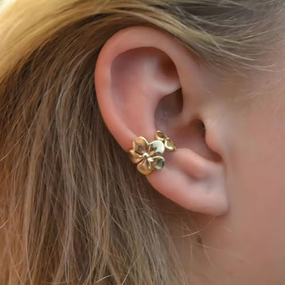 Exquisite C Shape Flower Ear Clips Fashionable 18K Gold Plated Bloom Cuff Earrings Non Pierced Ear Cartilage Clip on Wrap Hoop Fake Earrings for Women Jewelry Gifts