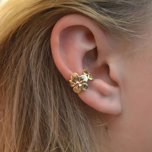 Exquisite C Shape Flower Ear Clips Fashionable 18K Gold Plated Bloom Cuff Earrings Non Pierced Ear Cartilage Clip on Wrap Hoop Fake Earrings for Women Jewelry Gifts