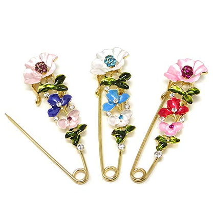 "Honbay 3PCS Stylish Chic Flower Brooch Large Safety Pins for Sweaters, Shawls, Collars, Dresses and Most Clothes"