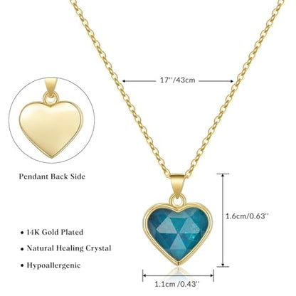 KissYan Healing Crystal Necklace, 14K Gold Plated Natural Stone Pendant Necklace Reiki Quartz Amethyst Citrine Gemstone Spiritual Jewelry Gifts for Women Girls - color: F-Blue Apatite-Heart