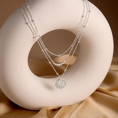 CHESKY Layered Silver Necklace for Women Trendy,Dainty Silver Plated Stackable Charm Necklace Layering Paperclip Tennis Rope Chain CZ Pendant Jewelry Set Gifts - style: bar