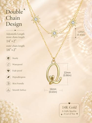 14K Gold A-Z Initial Lette Necklace Star Choker Women Necklace | Personalized Initial Jewelry, Meaningful Name Letter Gift for Women Wife Mom Friend, Perfect Present For Birthday/Anniversary - style: 14K Gold-Q