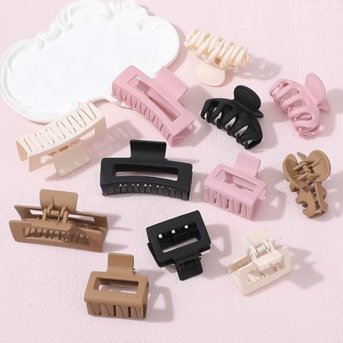 Small Medium Claw Clips for Women, 3 Styles Hair Clips for Thick and Thin Hair, Non-slip Strong Hold, 12 Pcs (White,Pink,Khaki,Brown) - color: White,Pink,Khaki,Brown