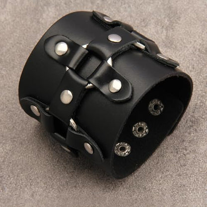 GelConnie Leather Cuff Bracelet for Men Women Wide Leather Wristband Thick Viking Mens Leather Bracelets Gothic Wrist Band Vintage Rock Wristband - style: Leather Wrap Cuff