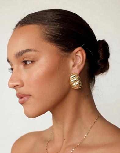 Chunky Gold Hoop Earrings for Women 14k Gold Plated Thick Triple Earrings | Hypoallergenic Trendy Chunky Gold Hoops Earrings,Dainty Jewelry Gifts for Women - style: Croissant Earrings