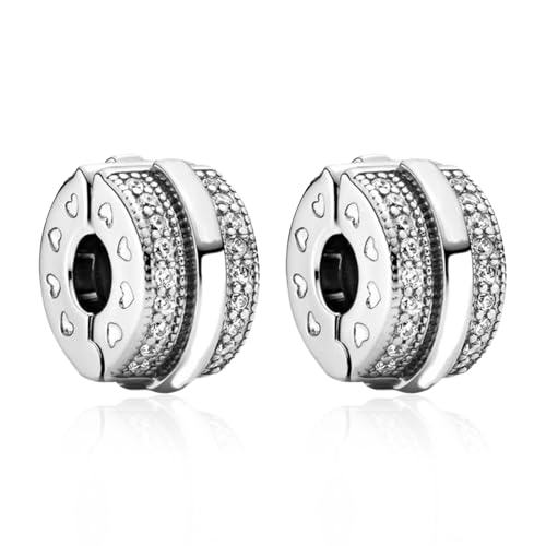 Annmors S925 Clip Spacer Safety Chain Stopper Charms for Pandora, Gift Mom Daughter Friend Sister Wife Grandma Girlfriend Fmaily On Christmas Mothers Valentines Halloween Graduation - color: B07-Sparkling Pavé Lines Clip Charms