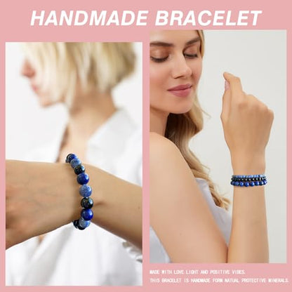 Vinswet 4pcs Beaded Bracelets for Women,Natural Healing Crystal Gemstones Bracelet,Anxiety Stress Relief Bracelet Handmade purple Jewelry Gifts for Women - color: Blue Aventurine&Black Obsidian&lapis lazuli
