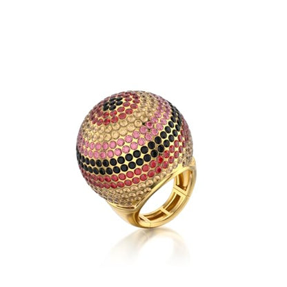 Gold Snowball Rhinestone Cocktail Ring – Adjustable Stretch Sparkling Party Jewelry for Women, Elegant Costume Ring for Evening Wear, Wedding, Prom - color: Color mixing